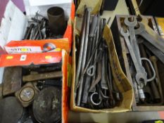 Quantity of vintage spanners, sockets, ring spanners and tools etc in four boxes