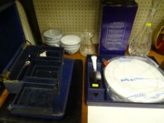 Royal Worcester cake plate with knife in a box, Royal Edinburgh boxed decanter and stopper and mixed