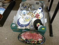 Box of mixed china and glassware including a Maling lustre dish etc
