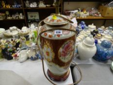 Tall vase on stand converted into a lamp