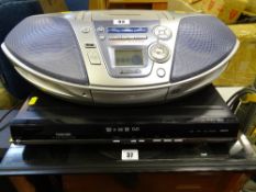 Toshiba DVD player and a Panasonic RX-ES27 portable ghetto blaster E/T