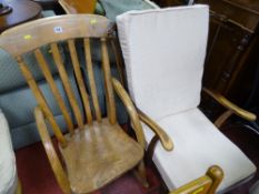 Ercol style spindleback easy chair and a slatback rocking chair