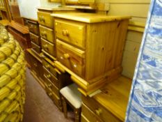 Parcel of pine bedroom furniture to include eight drawer dressing table and stool, two bedside