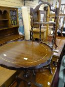 Three tier cakestand and a small oval inlaid occasional table