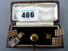 Boxed set of three bright cut nine carat gold cufflinks, 2.4 grms and a pair of silver and nine