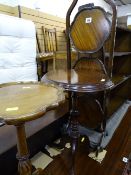 Three shelf cakestand and two tripod wine tables