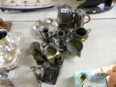 Parcel of beaten pewter and other white metal etc