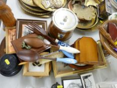Parcel of mixed treen including biscuit barrel, plaques etc