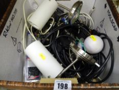 Box of mixed electric cables, lamps etc