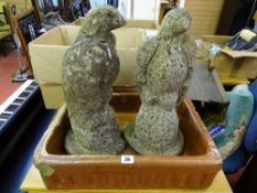 Pair of stone eagles, one A/F and a stone vintage sink