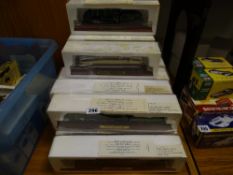 Collectable model locomotives in polystyrene on plinths