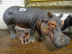 Country Artist or similar model of a hippopotamus with its young, 39 cms long