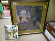 Print of a young boy driving cattle and a Continental painting