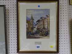 Watercolour - Continental market scene, indistinctly signed