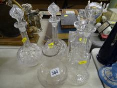 Parcel of etched glass and glass decanters with stoppers