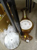 Edwardian carved oak aneroid wall barometer