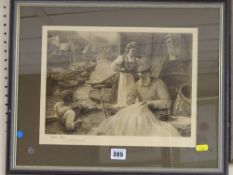 ARTHUR NETHERWOOD artist's proof print - fisherman repairing his nets, signed in pencil