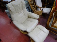 Cream easy chair and footstool