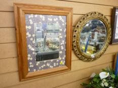 Pine framed mirror and a circular gilt framed mirror