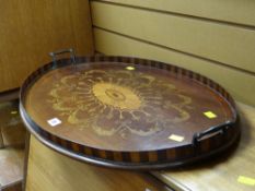 An early twentieth century inlaid mahogany twin-handled gallery tray