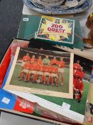 Vintage Zoo Quest board game together with a parcel of vintage Manchester United & other sporting