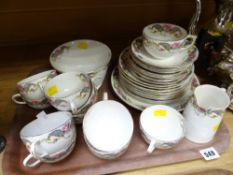 Tray of vintage Staffordshire floral patterned teaware