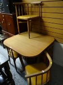 A retro square Formica-topped breakfast table with beech wood spindle backed & bentwood-topped