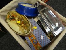 Basket of various tins & boxes