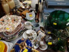 Collection of various coloured glass & Welsh themed ornaments together with a selection of china