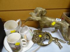 Parcel of hunting related items including horse brasses, plates & mugs etc