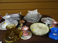 Tray of various ceramic pierced baskets & candle holders