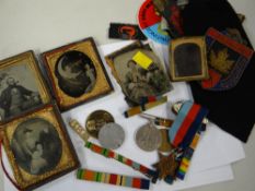 Collection of WWII & other medals, medal ribbons, coins etc together with a parcel of early