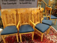 Modern extending honey pine dining table together with six (4+2) matching chairs