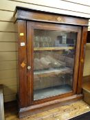 A mahogany & inlaid decorated pier cabinet. Height - 96cms, depth - 27cms, length - 74cms