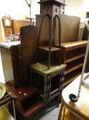 A parcel of furniture to include nest three oak tables, jardiniere stand & telephone table