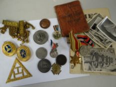A parcel of Masonic regalia together with small parcel of WWII medals & commemorative medallions