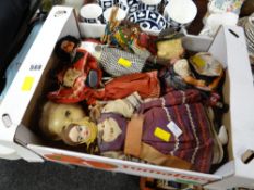Box of various vintage tourist dolls