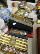 A parcel of various boxed flatware & dressing table mirrors