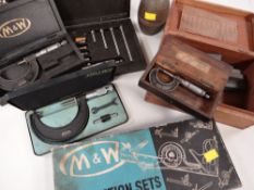 Quantity of boxed technical instruments & tools, turned brass barrel