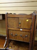 A nineteenth century mahogany & inlaid bedside cabinet with cupboard & drawer & gallery-top (A/F)