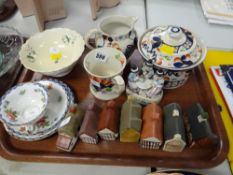 Four items of Gaudy Welsh, Welsh tea party fairing, pottery collector's houses etc