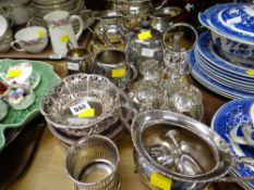 Vintage EPNS bachelor teaset, bottled coaster, bon bon dishes etc