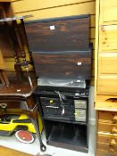 A Pioneer separates hi-fi system including turntable in cabinet together with speakers