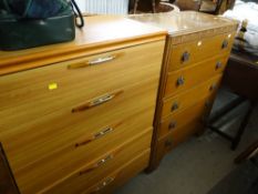 A vintage chest of five drawers together with a modern chest of five drawers