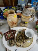 Parcel of studio pottery & hunting related items including jugs, horse brasses etc
