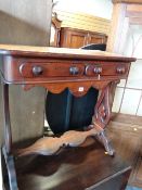 A vintage two-drawer pitch-pine console table with shaped frieze & legs