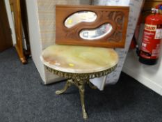 A vintage circular brass & ormolu effect circular marble topped occasional table together with two-