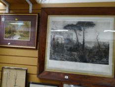 A framed black & white etching of a classical scene entitled 'The Corsairs Isle Parting of