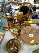 Collection of various vintage copper ware, tankards, measures, kettles etc