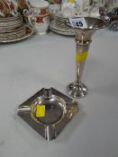 A hallmarked silver bud vase together with a small hallmarked silver ashtray